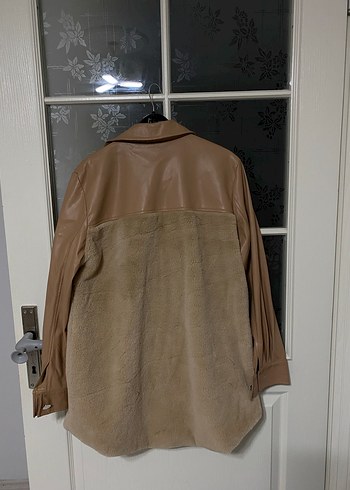 Bej Kadın Deri Kürklü Rahat Kesim Ceket - Görsel 2