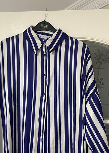 Mavi Çizgili Uzun Kollu Kadın Gömlek - Görsel 2