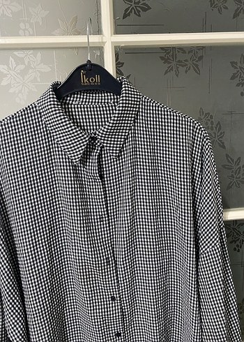 Gri Kareli Uzun Kollu Kadın Gömlek - Görsel 2