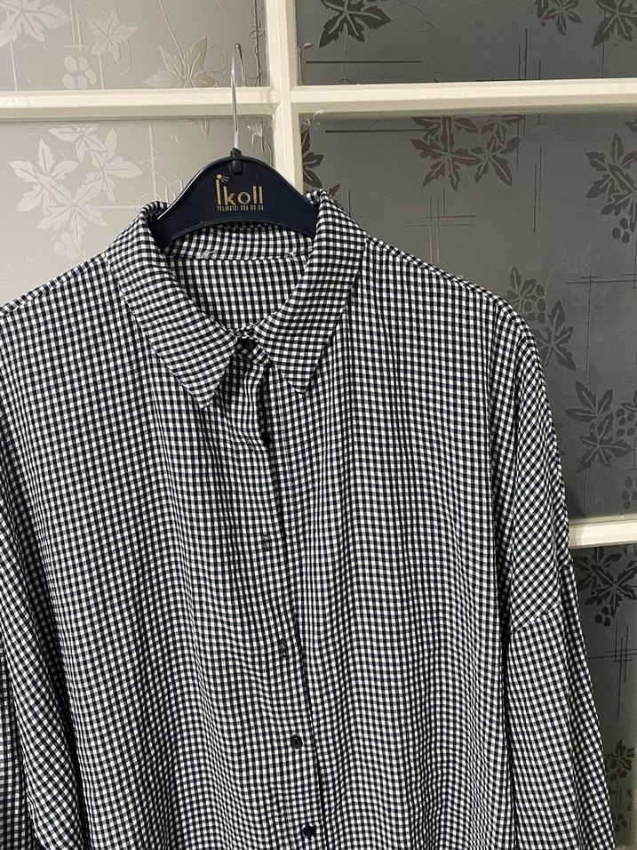 Gri Kareli Uzun Kollu Kadın Gömlek - Görsel 2