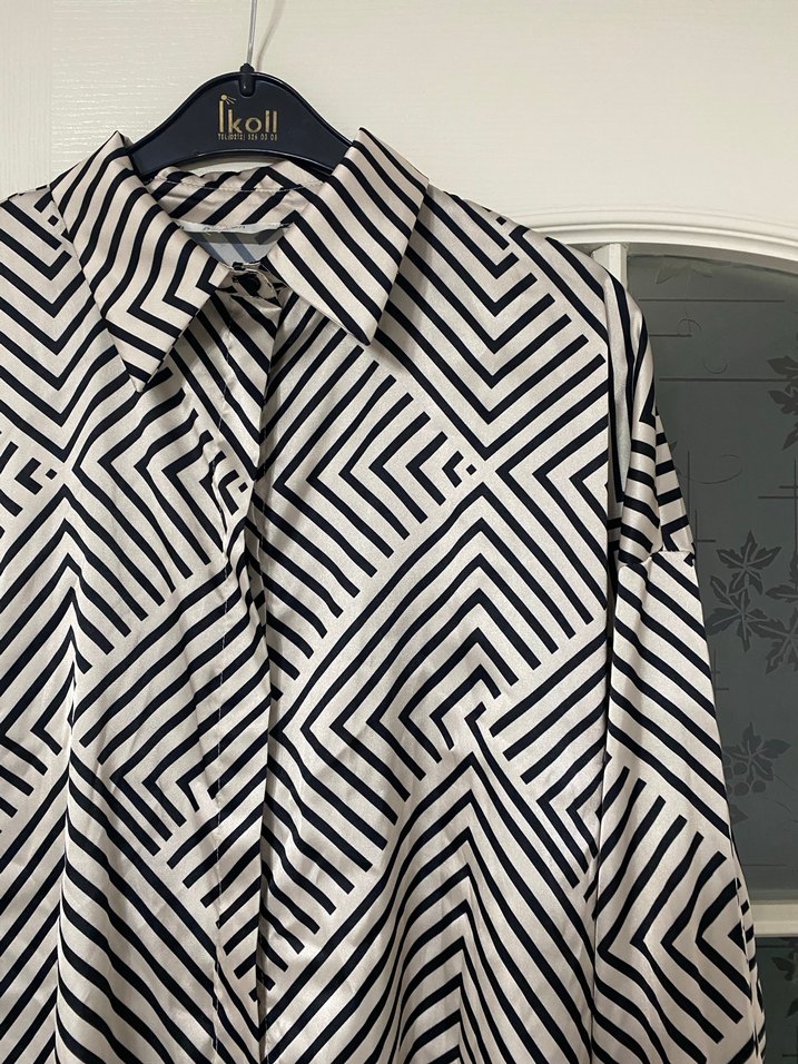 Zebra Desenli V Yaka Kadın Gömlek - Görsel 2