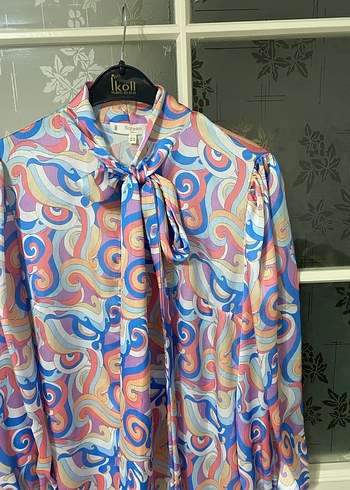 Pastel Renkli Uzun Kollu İpek Bluz - Görsel 2