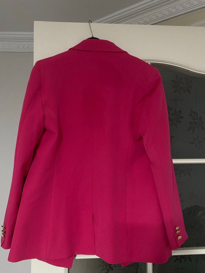 Düğmeli Pembe Kadın Midi Blazer - Görsel 2