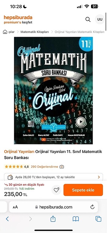 ORJİNAL YAYINI 11. Sınıf matematik soru bankası