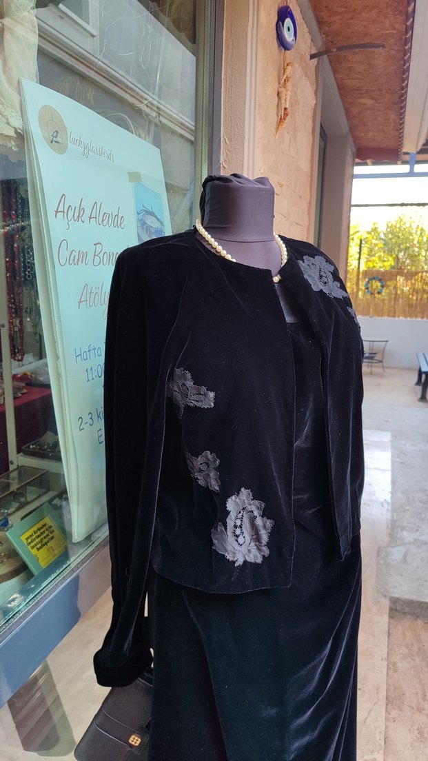 Siyah Drapeli Uzun Kadın Elbise - Görsel 5