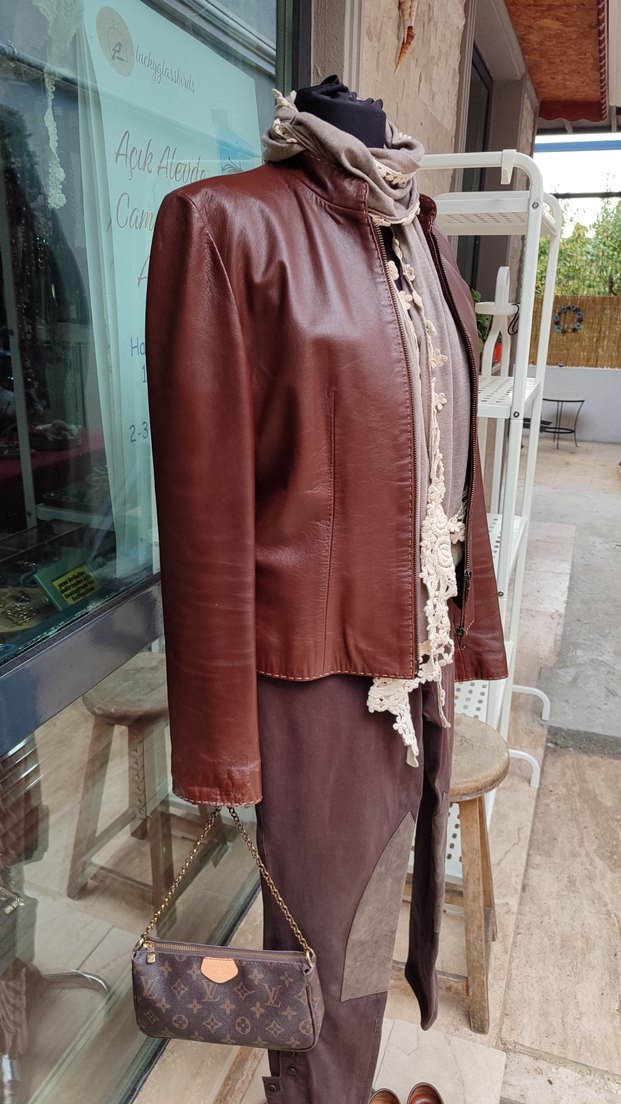 Desa Kahverengi Deri Kadın Ceket - Görsel 3