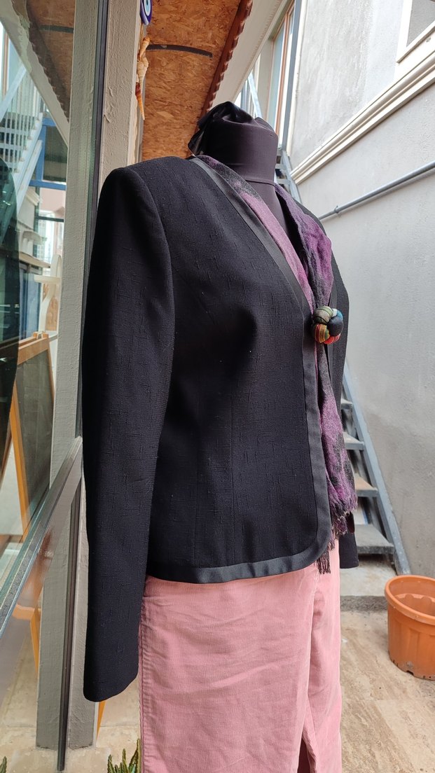 VİNTAGE SİYAH YÜN CEKET - Görsel 2