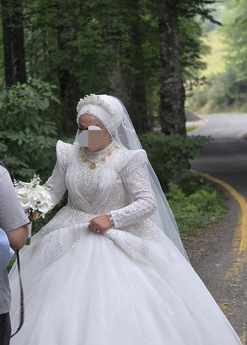 42 Beden beyaz Renk Uzun Kollu Prenses Gelinlik