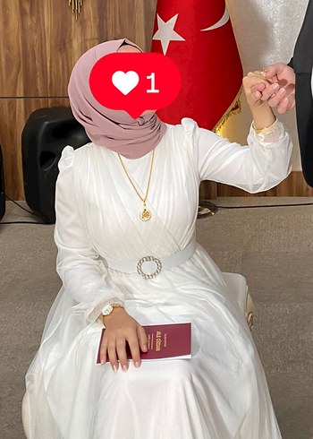 Püsküllü Beyaz Uzun Kollu Nişan Nikah Elbisesi - Görsel 2