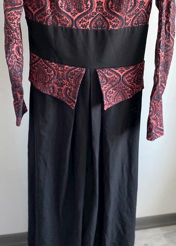 Bordo Desenli Tesettür Uzun Kollu Kadın Elbise - Görsel 3