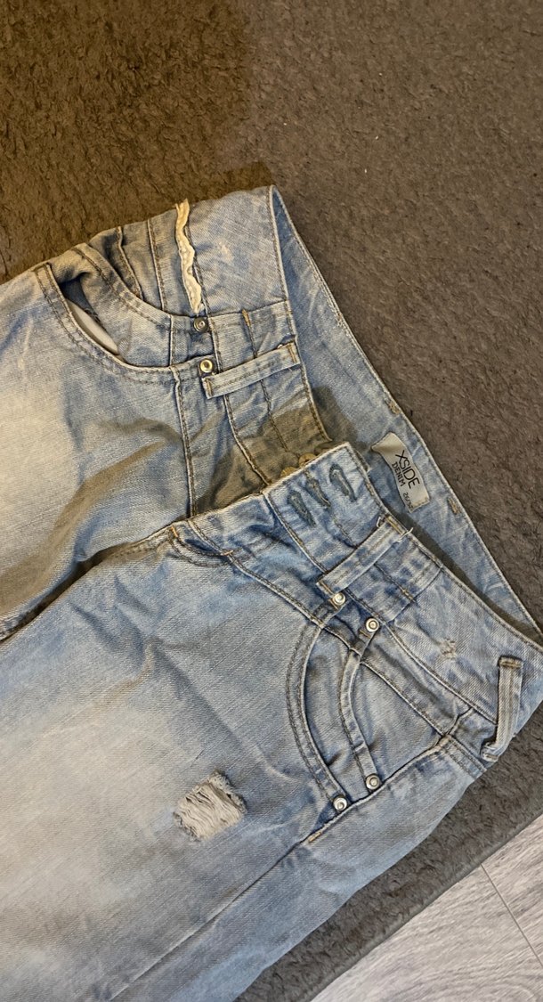 düşük bel Düğmeli Bol Kesim Kadın Kot Pantolon - Görsel 2