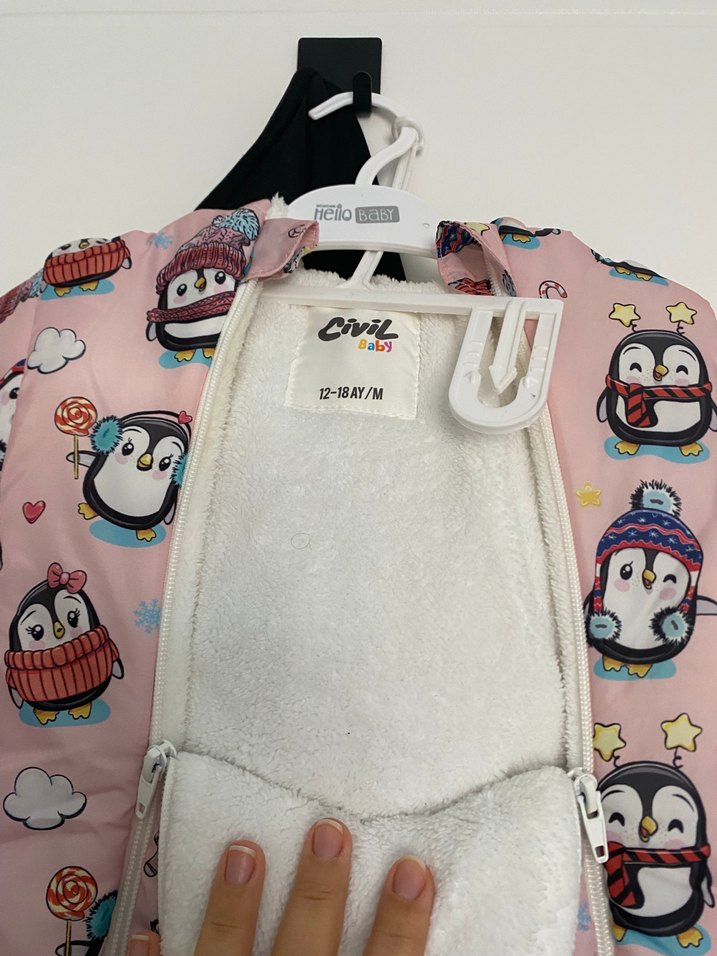 Renkli Baskılı Polarlı Bebek Kız Tulum Mont - Görsel 3