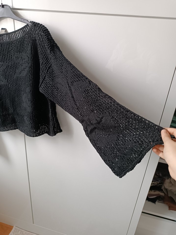 Siyah Örgü Kadın Kazak, Uzun Kollu, Salaş - Görsel 3