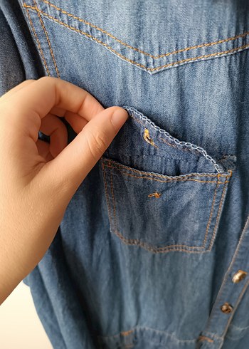 Düğmeli Kadın Mavi Denim elbise - Görsel 10