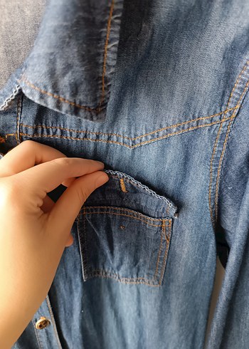 Düğmeli Kadın Mavi Denim elbise - Görsel 8