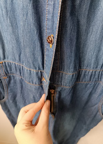 Düğmeli Kadın Mavi Denim elbise - Görsel 7