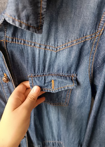 Düğmeli Kadın Mavi Denim elbise - Görsel 9