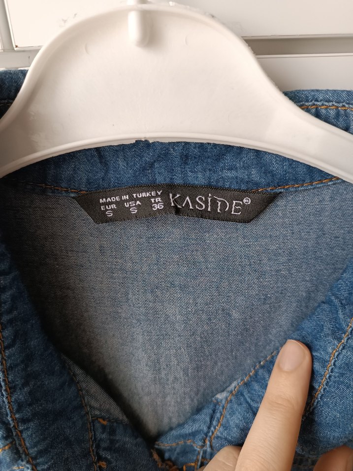 Düğmeli Kadın Mavi Denim elbise - Görsel 5