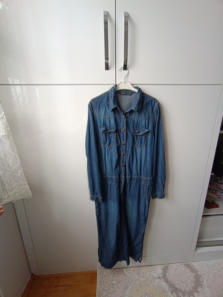 Düğmeli Kadın Mavi Denim elbise - Görsel 2