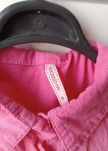 Pembe Keten Düğmeli Kadın Gömlek - Görsel 4