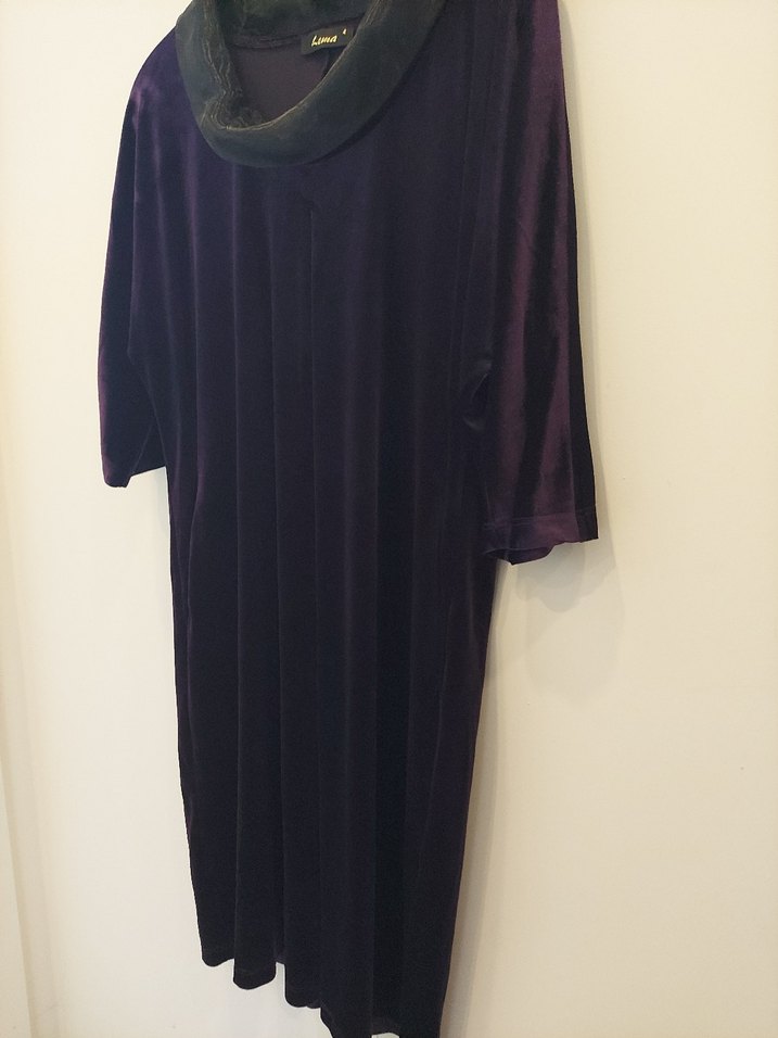 LEMA 48 MOR KADIFE ORGANZE YAKALI ELBISE - Görsel 2