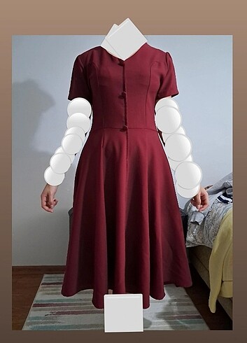 Bordo midi elbise
