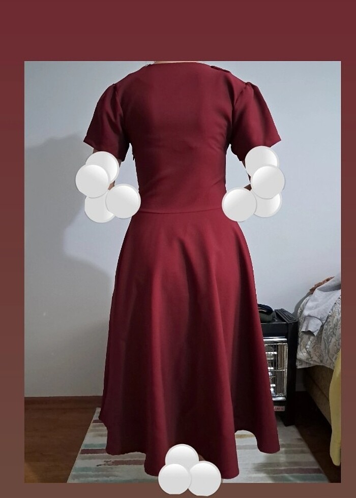 Bordo midi elbise - Görsel 2