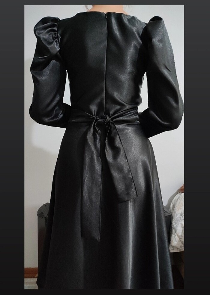 Siyah saten elbise - Görsel 3