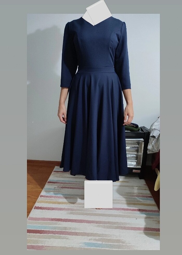 Midi boy lacivert elbise - Görsel 2