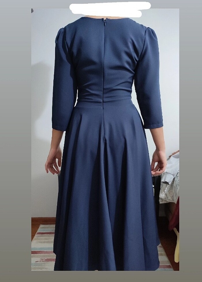 Midi boy lacivert elbise - Görsel 3