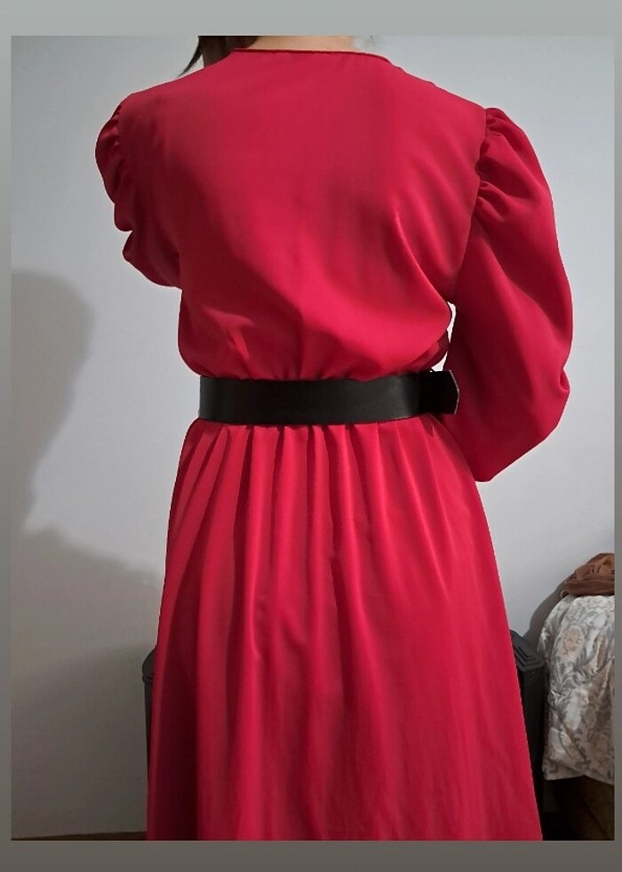 Midi boy kırmızı elbise - Görsel 3