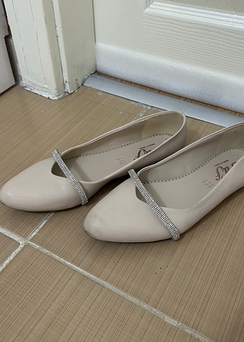 38,5 Beden ten rengi Renk Bej Stiletto Topuklu Kadın Babet