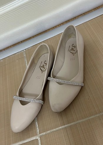 38,5 Beden Bej Stiletto Topuklu Kadın Babet