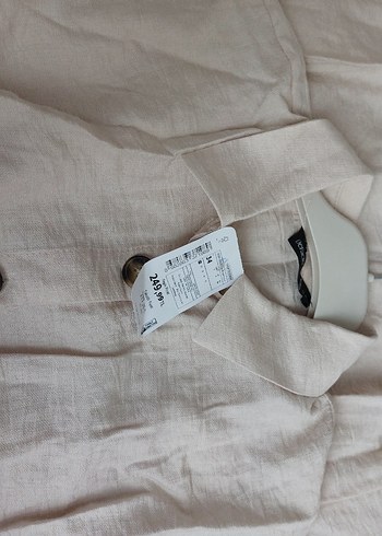 Bej Keten Uzun Düğmeli Elbise - Görsel 4