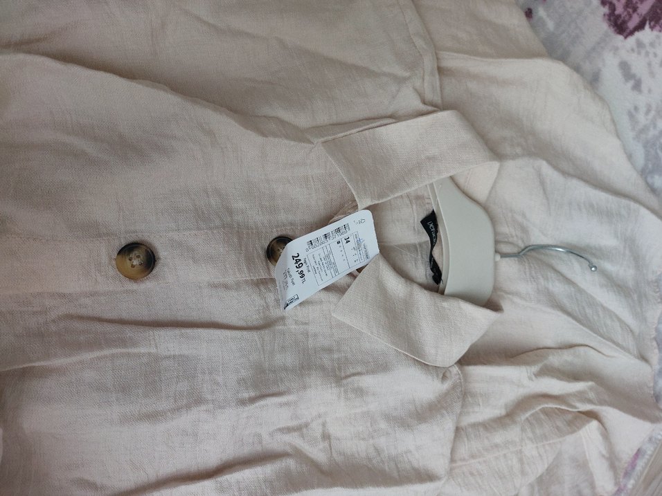 Bej Keten Uzun Düğmeli Elbise - Görsel 4