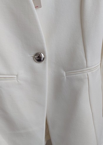 Beyaz Kadın Düğmeli  Blazer Ceket - Görsel 3