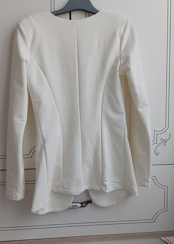 Beyaz Kadın Düğmeli  Blazer Ceket - Görsel 5