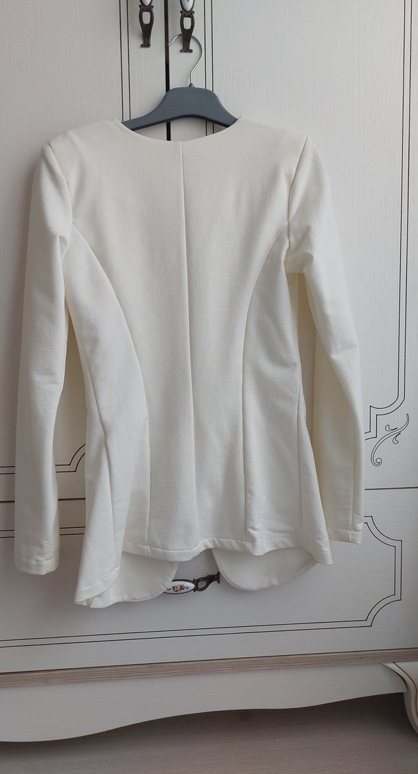 Beyaz Kadın Düğmeli  Blazer Ceket - Görsel 5