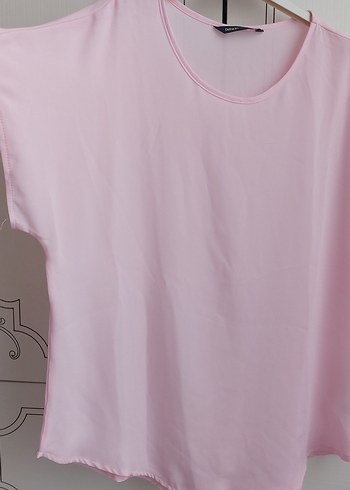 Pembe Kısa Kollu Rahat Kesim Kadın Bluz - Görsel 2