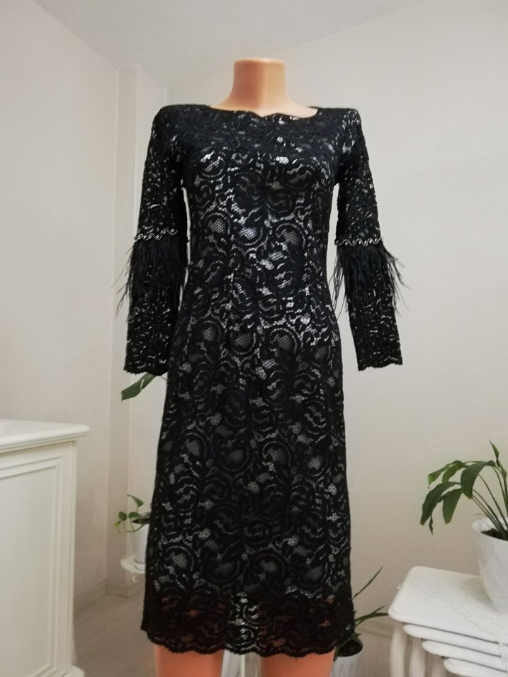 Dantel Detaylı Siyah Kısa Abiye Elbise - Görsel 3