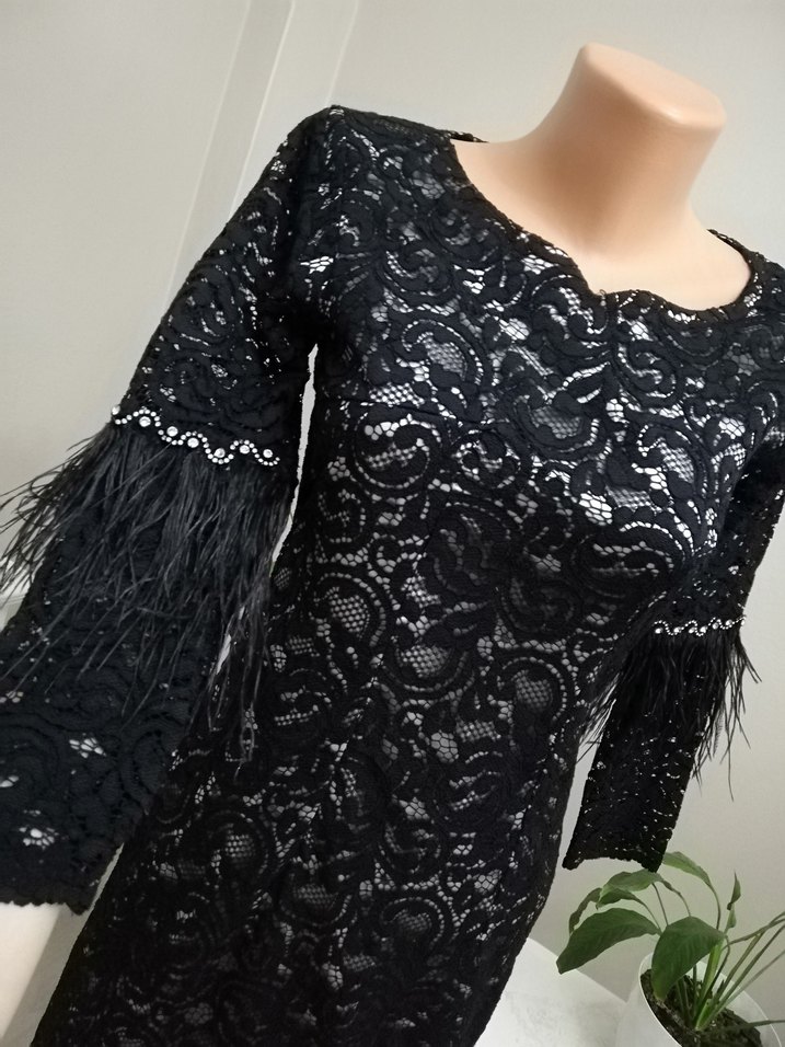 Dantel Detaylı Siyah Kısa Abiye Elbise - Görsel 5