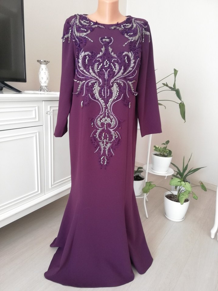 Tesettür Boncuklu Balık Abiye Elbise - Görsel 4