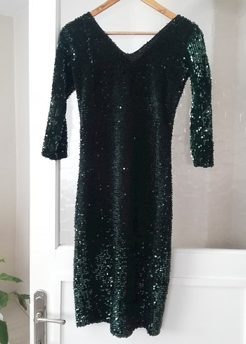 Pul payet kısa mini abiye elbise - Görsel 6