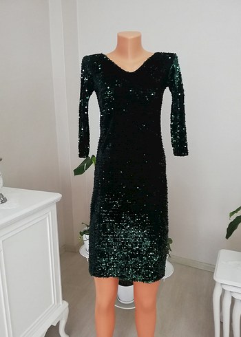 Pul payet kısa mini abiye elbise - Görsel 7