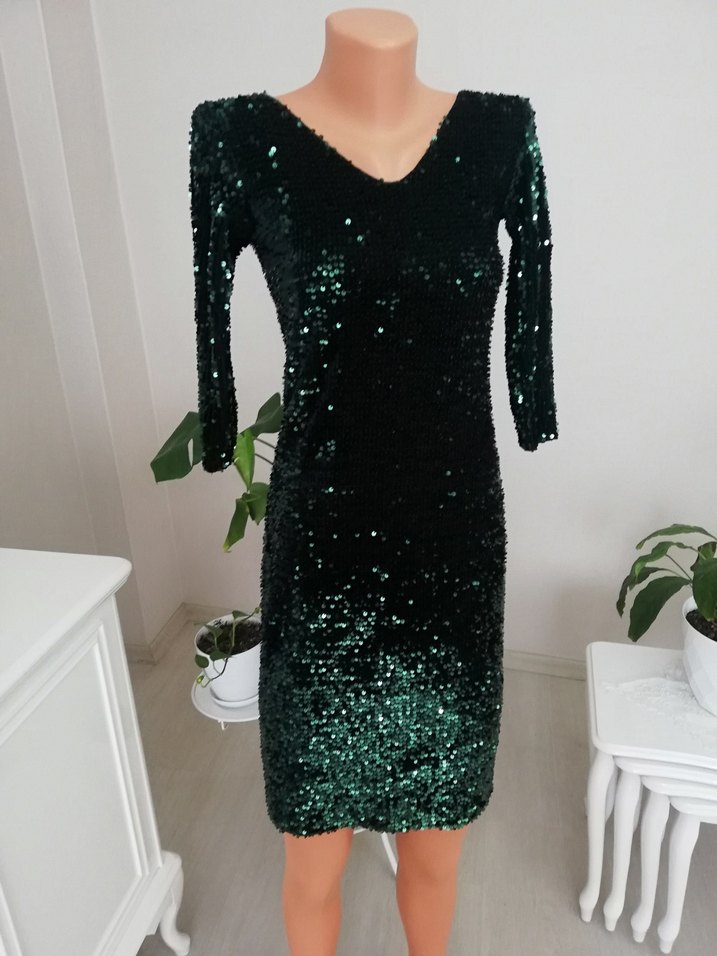 Pul payet kısa mini abiye elbise - Görsel 4