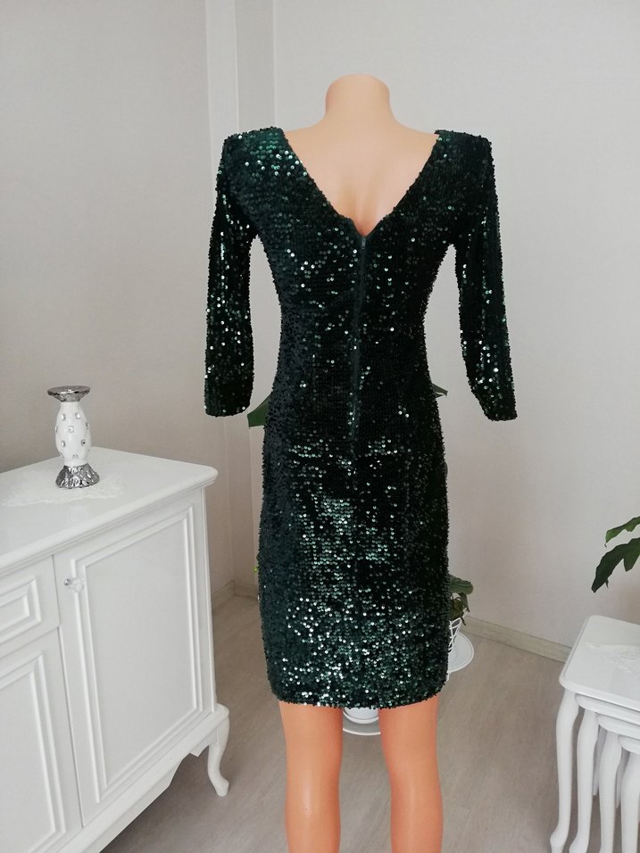 Pul payet kısa mini abiye elbise - Görsel 5