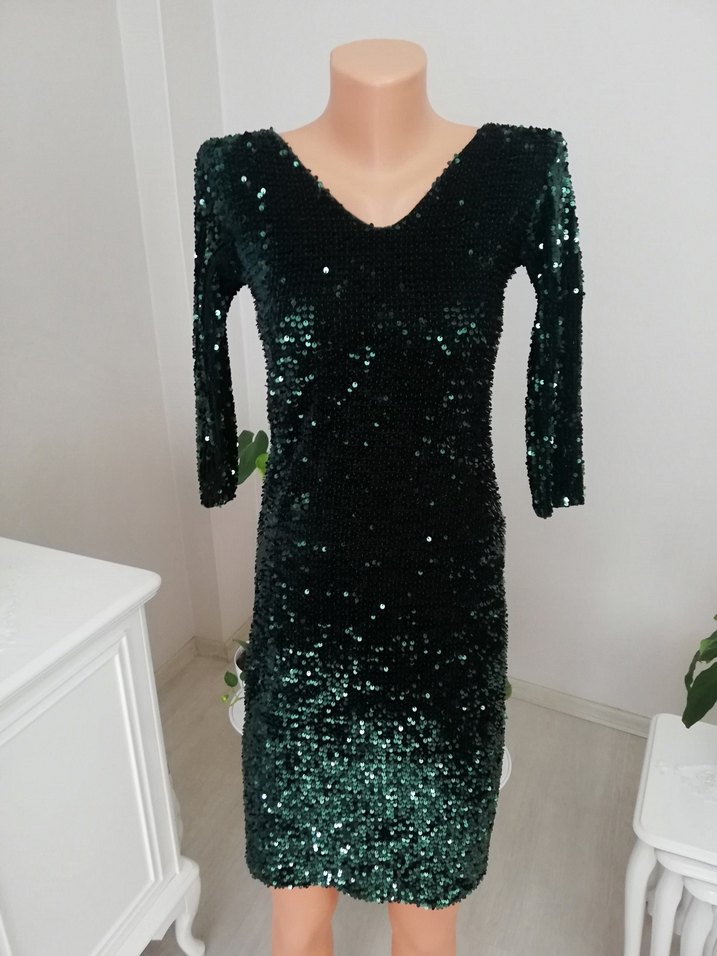 Pul payet kısa mini abiye elbise - Görsel 3