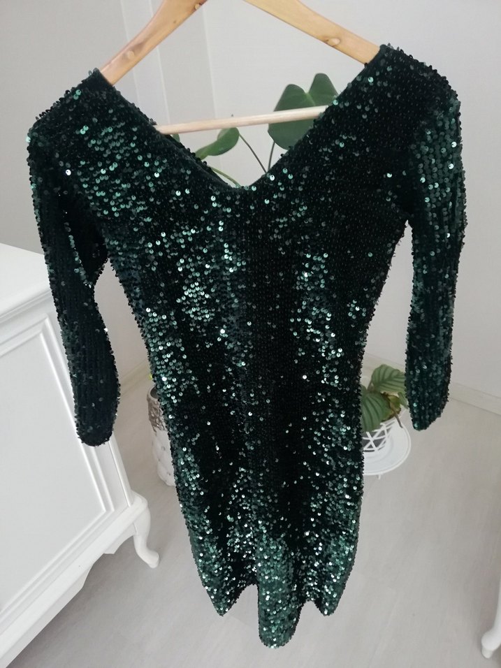 Pul payet kısa mini abiye elbise - Görsel 2