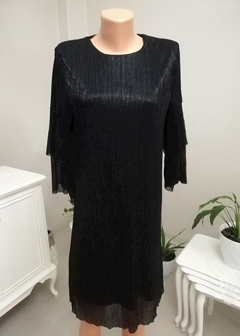 Piliseli simli parlak Kısa Midi Elbise - Görsel 7