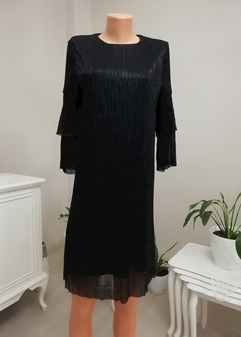 Piliseli simli parlak Kısa Midi Elbise - Görsel 6